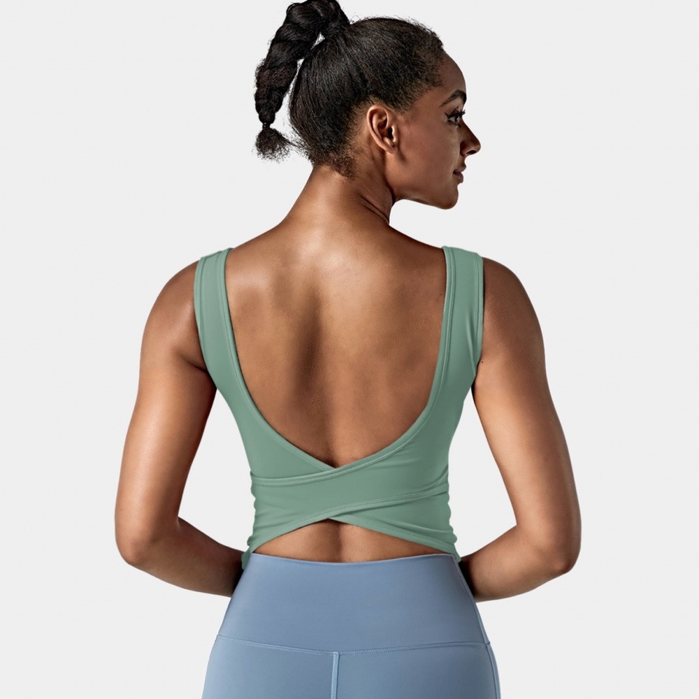 Halara U neck backless tank Hedge Green size XS
